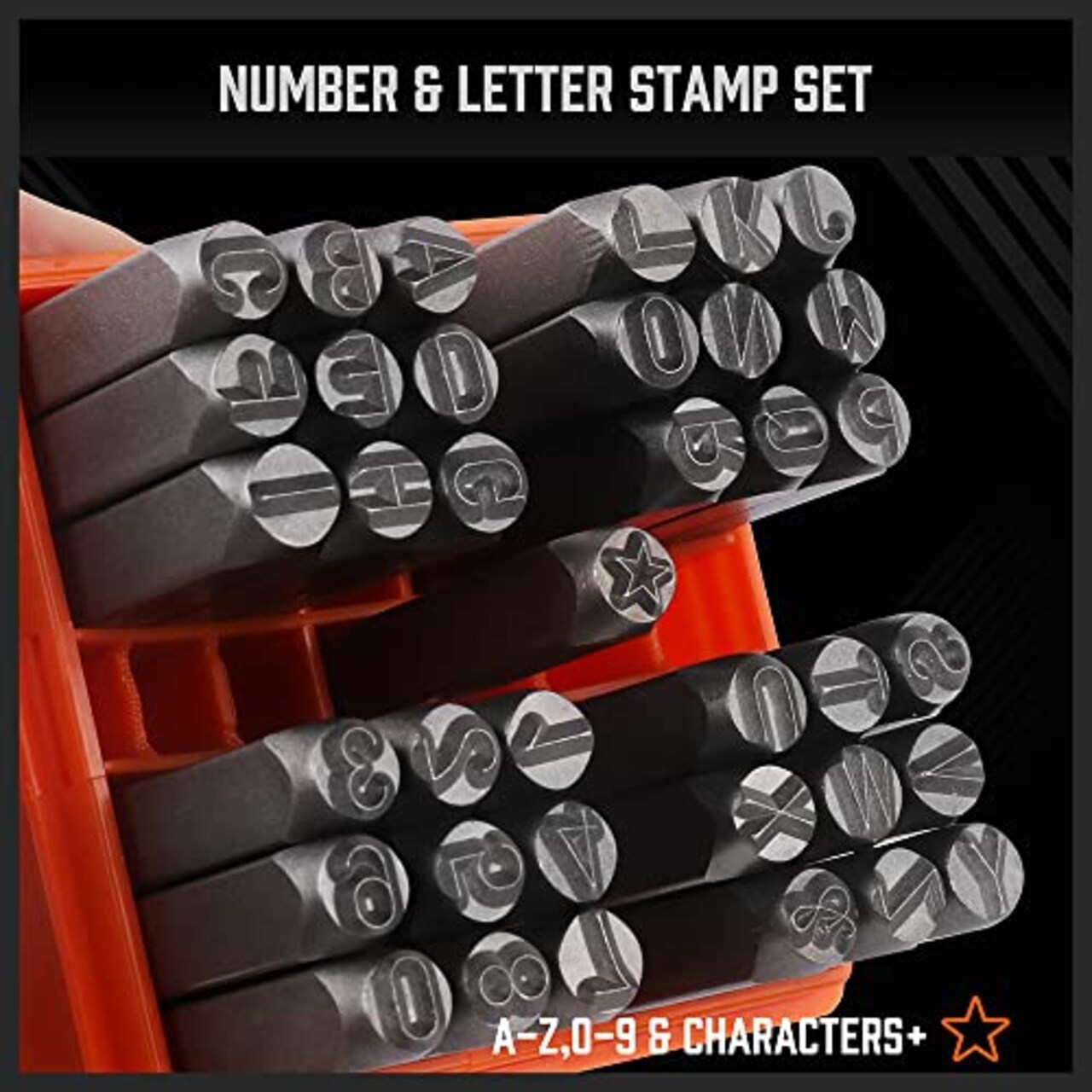 37 Pieces Number and Letter Stamp Set 1/4 (6mm) (A-Z & 0-9 + Stars) Punch Perfect for Imprinting Metal Stamping kit, Plastic, Wood, Leather